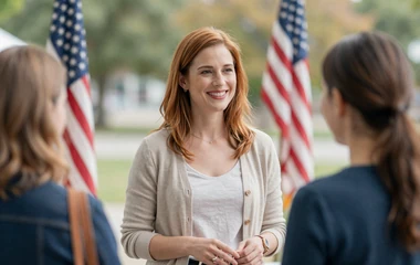 Woman greeting a friend at a veteran community event on the veteran dating category