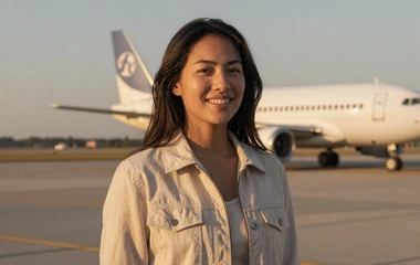 Woman near an airfield at golden hour on the military pilot dating category