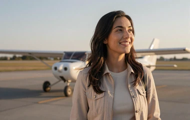 Woman near an airfield at golden hour on the military pilot dating category