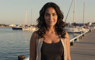 Woman on a harbor pier on the navy dating category