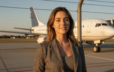 Woman near an airfield at golden hour on the military pilot dating category