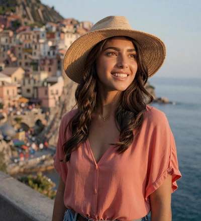 Latina woman smiling at a weekend travel destination, a verified profile on our men in uniform dating site